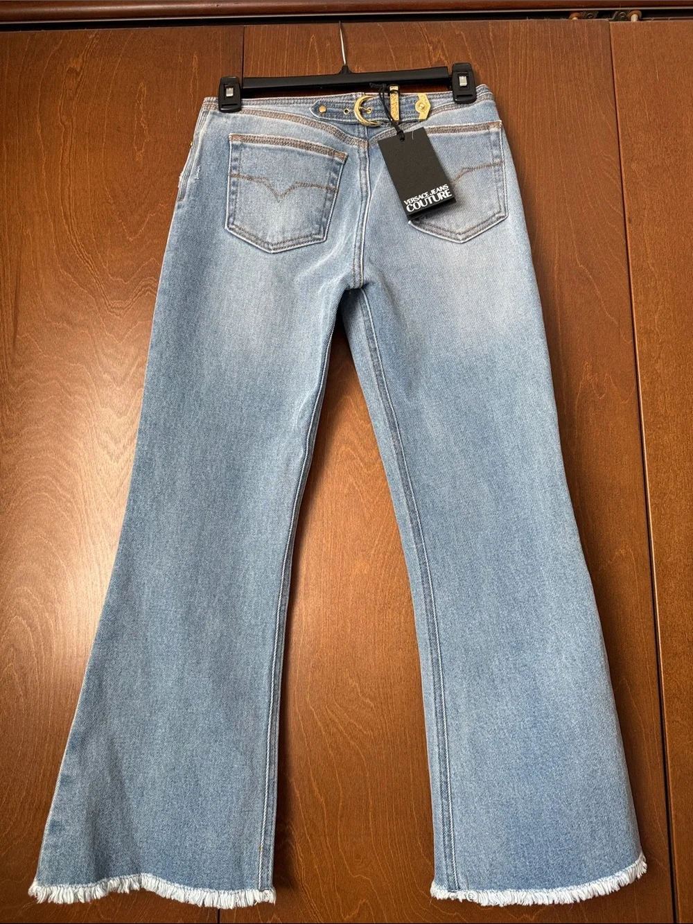 Versace Jeans Couture Sz US 24. Ret $300 NWT. Flare, Raw Hem Lightly Distressed - Picture 2 of 16